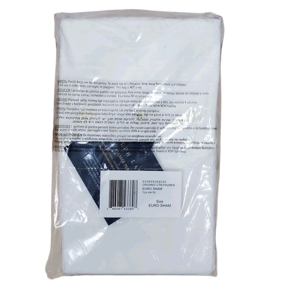 NEW Ralph Lauren Home Palmer Percale Euro Sham Tuxedo White Organic Cotton
